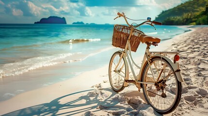 Bicycle in beach full sunny day