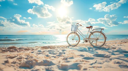 Obraz premium Bicycle parked on beach on a sunny day