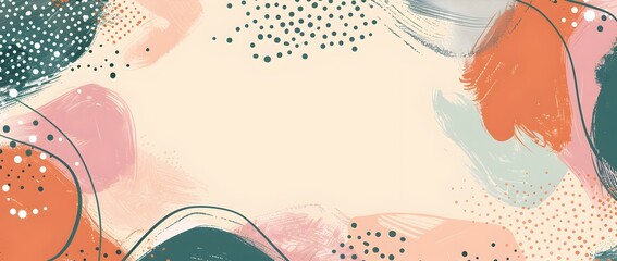 Fototapeta premium Vibrant Abstract Digital Art with Flowing Curves and Floating Dots in a Harmonious Color Palette