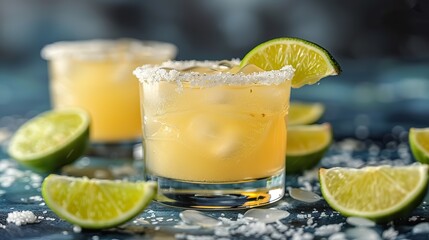 A photo of a classic Margarita cocktail made with tequila, lime juice, and orange liqueur, served in a salt-rimmed glass.