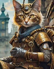 スチームパンク世界の猫の蒸気機関士