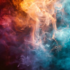 Colorful smoke. Orange, blue, purple smoke on black isolated background.