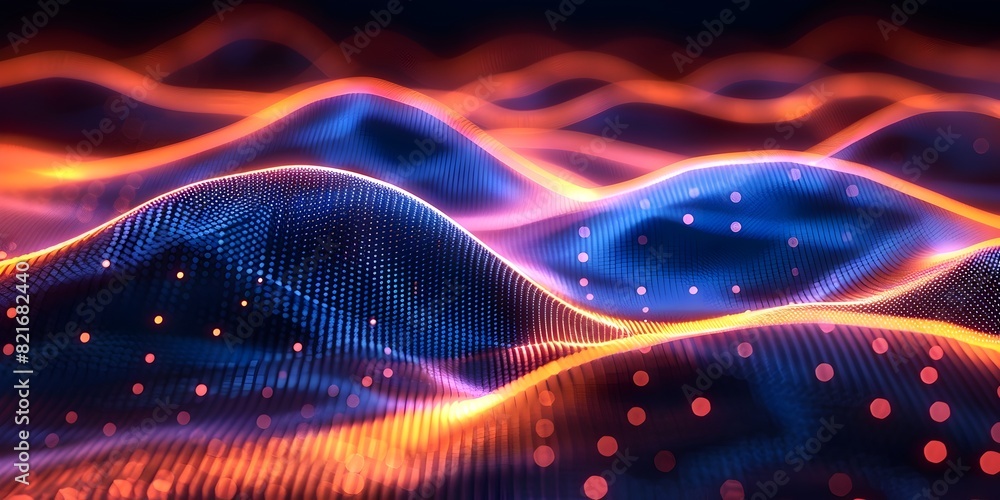 Poster dynamic neon wave patterns for energetic fitness gear and product display concepts with vibrant digi
