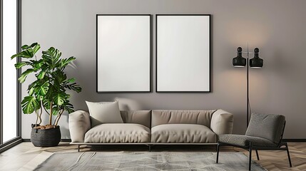 mock up poster frame in modern interior background living room scandinavian style