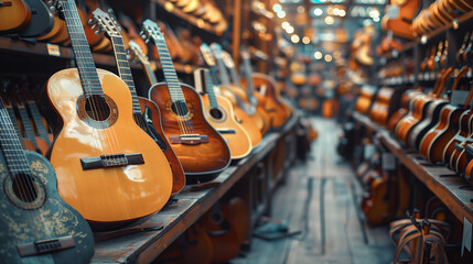 Close up of Guitars, musical instruments