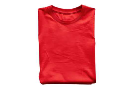 Red folded T shirt Isolated on transparent background