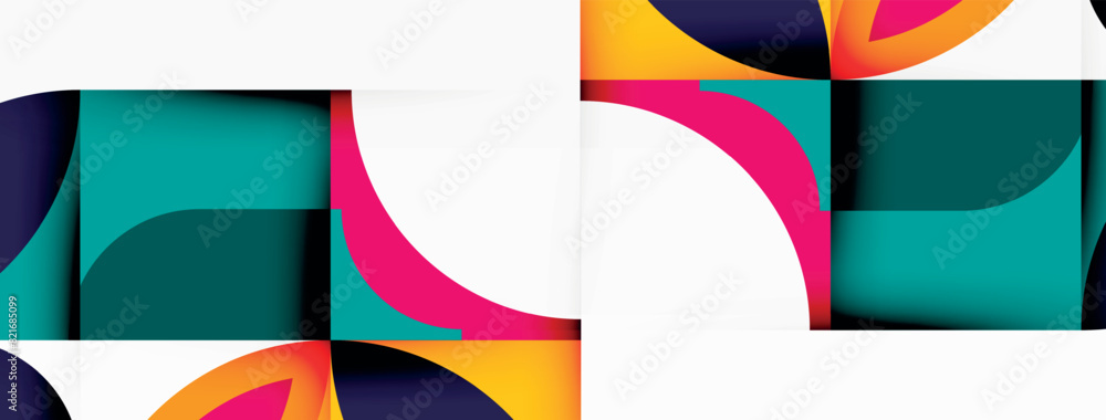 Aufkleber A close up of a colorful geometric pattern with various shapes and shades on a plain white background, including rectangles, circles, and an electric blue hue