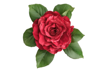 Red rose with leaves Isolated on transparent background