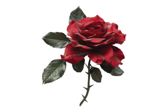 Red rose with leaves Isolated on transparent background