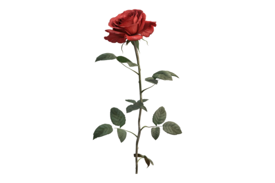 Red rose with leaves Isolated on transparent background