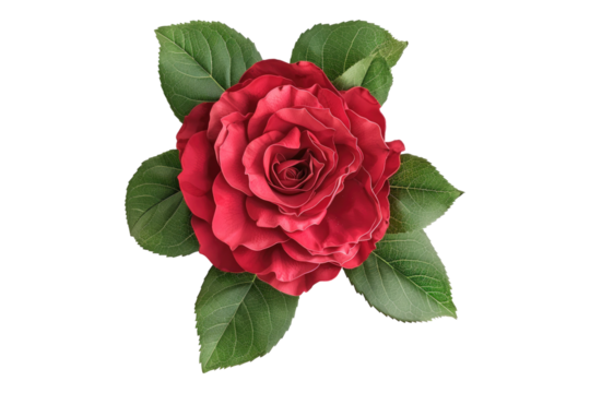 Red rose with leaves Isolated on transparent background