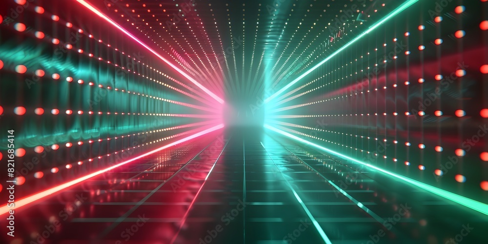Poster neon red and green electric grid for dynamic high tech product display and concept visualization