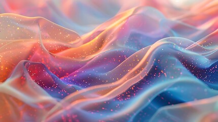 Digital cyberspace abstract wave with moving particles on a colors background big data analytics