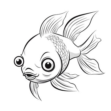 recommend clip art: A simple line drawing of a cute cartoon Goldfish in the vector style with a glitch art effect for an edgy and modern look