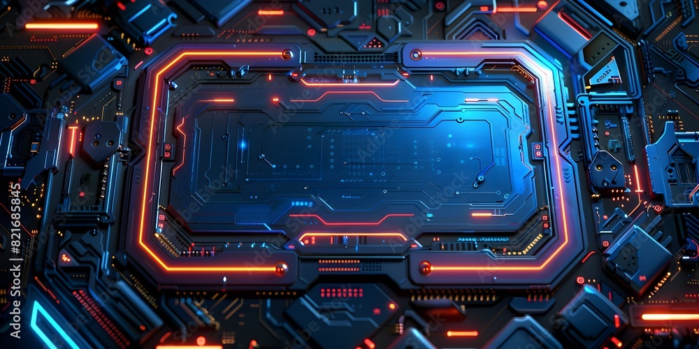Poster cutting edge futuristic frame with sleek neon circuits and intricate digital patterns