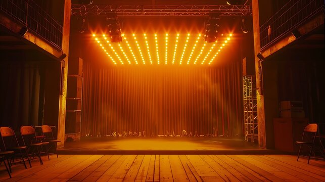 Neon sign on a stage barn yellow background