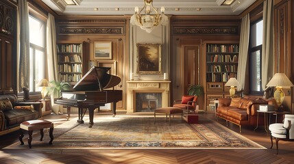 Old grand pian beautiful living room and furnition floor