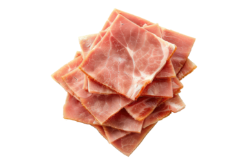 Squared slices of lean pork ham Isolated on transparent background