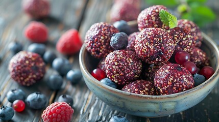 Energy bites quinoa chia berry fruits full focus - Powered by Adobe