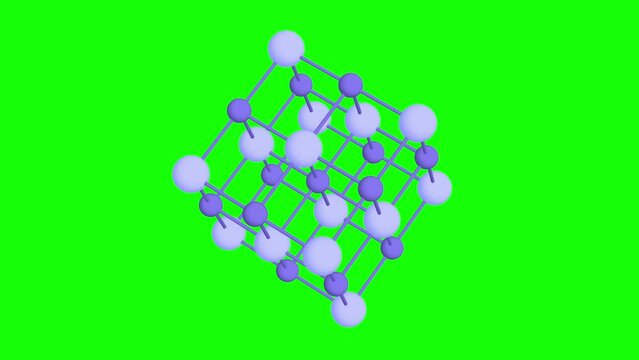 Crystal lattice molecule grid rotates. Sodium chloride rock salt. 4K FullHD and HD render footage animation on green