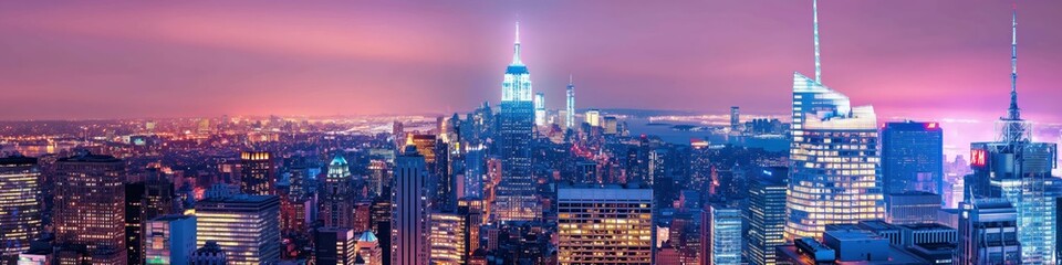 Fototapeta premium A city skyline at night with the Empire State Building in the foreground generated by AI