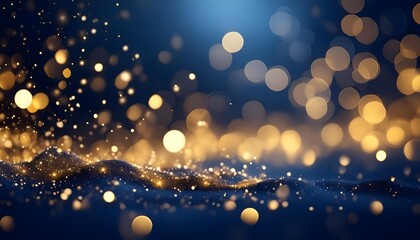 christmas lights background, abstract background with Dark blue and gold particle