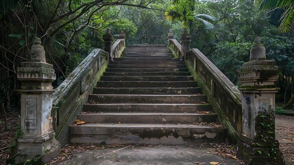 Obraz premium Outdoor concrete or cement staircase with handrail of the temple