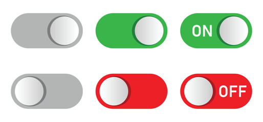 on and off toggle switch button. set of power switch png icons for ui, app, website. vector illustration on transparent background.