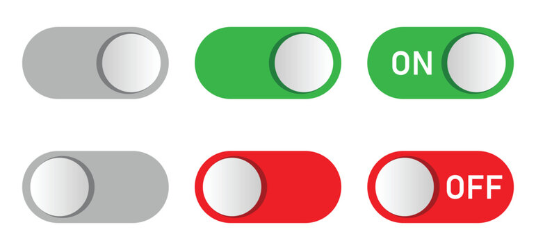 on and off toggle switch button. set of power switch png icons for ui, app, website. vector illustration on transparent background.