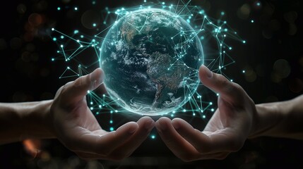 Hands touching Telecommunication network and wireless mobile internet technology with 5G LTE data connection of global business, fintech, blockchain