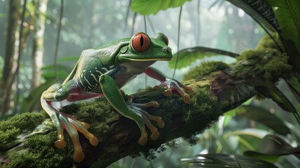 Red Eyed Tree Frog in Forest .beautiful colorful frog