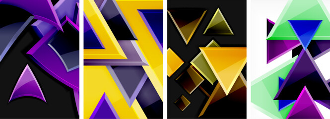 Glossy triangles geometric poster set for wallpaper, business card, cover, poster, banner, brochure, header, website