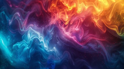 Obraz premium Ethereal Dreamy Light Painting with Colorful Ink and Rainbow Core. Glowing Shadows on a Rainbow Background Depicting Vibrant Waves for Illustration, Advertising, web Design, and Graphic Needs.