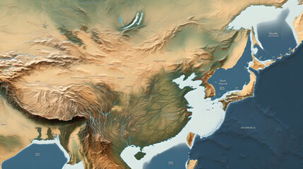 Detailed Topographical Map of East Asia

