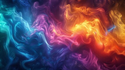Fototapeta premium Ethereal Dreamy Light Painting with Colorful Ink and Rainbow Core. Glowing Shadows on a Rainbow Background Depicting Vibrant Waves for Illustration, Advertising, web Design, and Graphic Needs.
