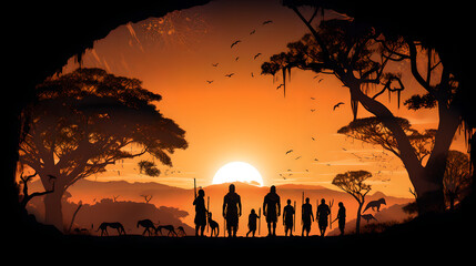 Sunset Safari Silhouettes in African Wilderness

