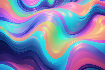 Holographic neon background ,Colorful psychedelic abstract. Pastel color waves for background 