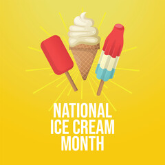 National Ice Cream Month vector design template good for celebration usage. Ice cream vector illustration. vector eps 10. flat design.