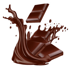 chocolate bar splash isolated on transparent background 