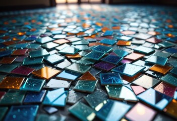 Write a suspenseful narrative inspired by the image of shattered glass on a tiled surface