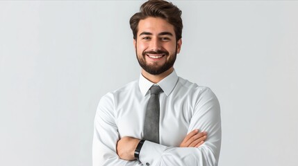 A smiling businessman with his arms crossed.
