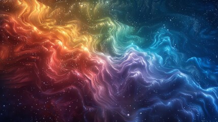 Obraz premium Ethereal Dreamy Light Painting with Colorful Ink and Rainbow Core. Glowing Shadows on a Rainbow Background Depicting Vibrant Waves for Illustration, Advertising, web Design, and Graphic Needs.