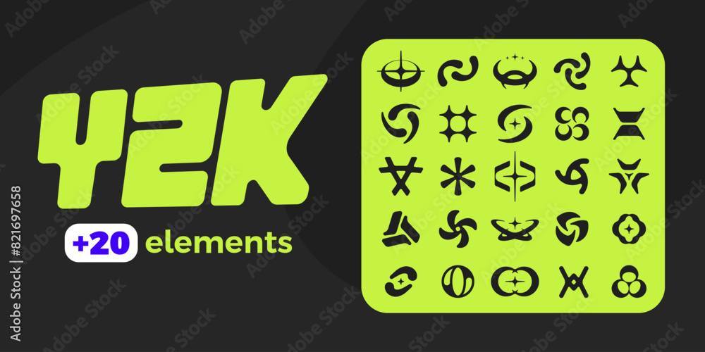 Poster y2k style set. trendy retro futuristic geometric forms. 2000s vector shapes. y2k elements for poster