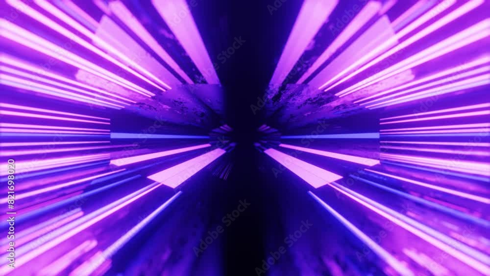 Poster fly through mirror designs form tunnel technology cyberspace with neon glow. sci-fi flight through d