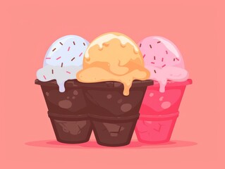 Three ice cream cones with different flavors.