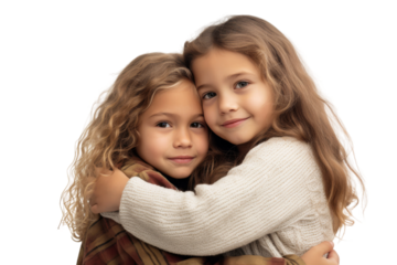Comforting Embrace of Two Best Friends Isolated on Transparent Background