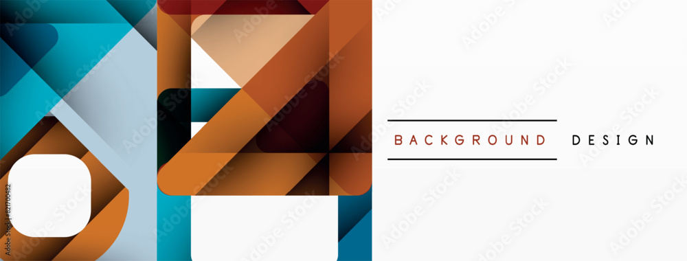 Poster the colorful geometric background features a central circle. keywords include rectangle, wood, trian