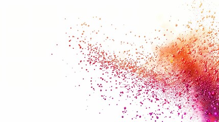A cascade of particles in an abstract background, with a gradient of pink and orange colors, isolated on solid white background
