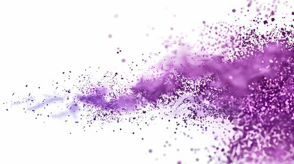 A cascade of particles in an abstract background, with a grungy texture and a purple color grade, isolated on solid white background