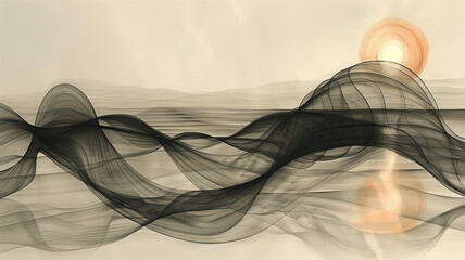 Black smoky lines and abstract transparent wave flow against a backdrop.